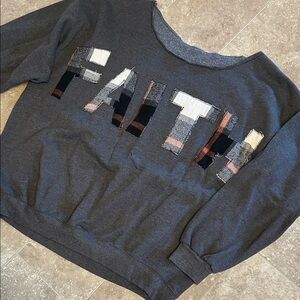 Gray Sweatshirt with 'FAITH' Patchwork